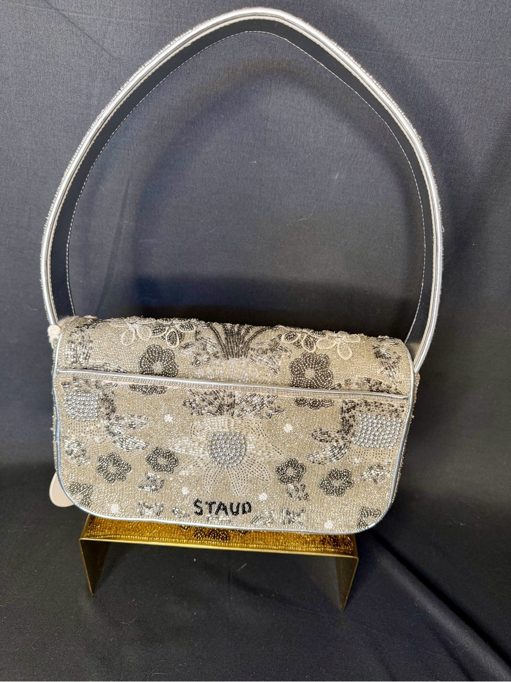 STAUD Silver Garden Party Beaded Tommy Bag - Picture 4 of 12